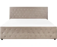 Beliani Lova su patalynės dėže AMIENS veliūrinė smėlio pilkumo spalvos 180 x 200 cm