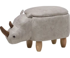 Fotelis Beliani Gyvūno formos pufas su daiktadėže RHINO, eko oda, šviesiai pilkas raganosis
