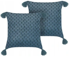 Beliani Rinkinys 2 dekoratyvinės pagalvės RIBES Velvet 45 x 45 cm Tamsiai mėlyna Gėlių raštas