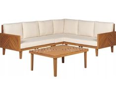 Lauko baldų komplektas Beliani kampinė sofa sofa su stalu 4 žmonėms BARATTI kairėje pusėje Acacia Wood Ruda