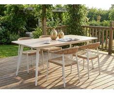 Beliani Sodo stalas RODALLO 160 cm 90 cm akmens travertino efektas