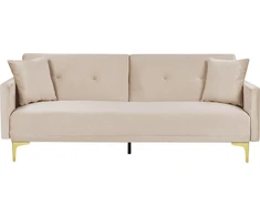 Beliani Trivietė sofa-lova LUCAN, veliūras, smėlio spalvos