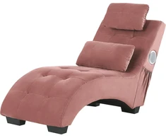 Sofa Beliani Šezlongas SIMORRE veliūrinis pastelinės rožinės spalvos su įmontuotu „Bluetooth“ garsiakalbiu