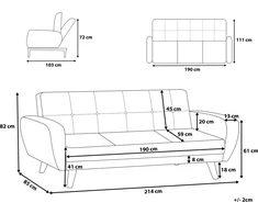 Beliani Trivietė sofa-lova FLORLI Juoda