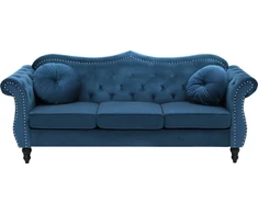 Beliani 3 vietų sofa SKIEN aksominė tamsiai mėlyna