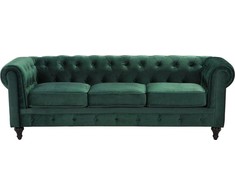 Beliani CHESTERFIELD trijų vietų veliūrinė sofa, smaragdo žalios spalvos