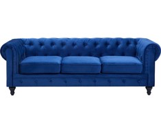 Beliani 3 vietų sofa CHESTERFIELD veliūrinė tamsiai mėlyna