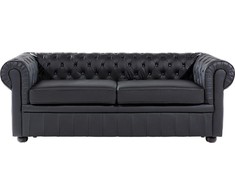 Beliani Trivietė sofa CHESTERFIELD Natūrali oda Juoda