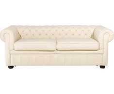 Beliani 3 vietų sofa CHESTERFIELD natūrali oda šviesiai smėlio spalvos