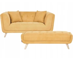 Beliani Dviejų vietų sofa HABO, garstyčių spalvos, su otomane