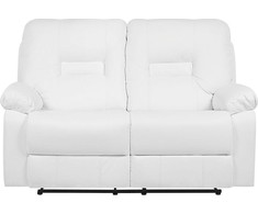 Beliani 2 vietų sofa su rankine relaksacijos funkcija BERGEN, dirbtinė oda, balta