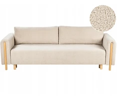 Beliani Trivietė išskleidžiama sofa KVAM, „Boucle“ audinys, šviesiai smėlinė spalva su patalynės dėže