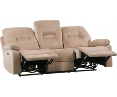 Beliani Trijų vietų sofa BERGEN su elektrine relaksacijos funkcija, veliūrinė, šviesiai smėlio spalvos, su USB prievadu