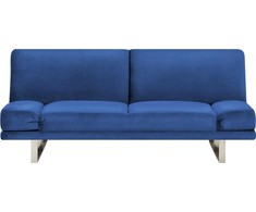 Beliani Dvivietė išskleidžiama sofa YORK iš veliūro, tamsiai mėlyna