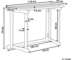 Beliani Balkono stalas TREIA 110 cm 47 cm Akacijos mediena Rudas