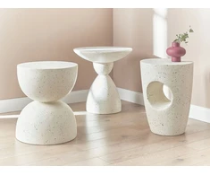 Beliani Šoninis staliukas EDOLO 37 cm 37 cm Teraco efektas, kreminė balta