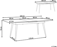 Beliani Išskleidžiamas valgomojo stalas MALDON juodas 160/200 cm 90 cm