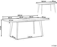 Beliani Išskleidžiamas valgomasis stalas MOSBY, pilkas marmuras, 160/200 cm, 90 cm