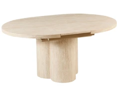 Beliani Išskleidžiamas valgomasis stalas MORAINE travertino efektas 120/160 cm 120 cm
