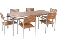 Lauko baldų komplektas Beliani Rinkinys Sodo 6 asmenims VIAREGGIO Tiko mediena (FSC® sertifikuota) Ruda