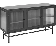 Beliani Spintelė su stiklinėmis durelėmis DEVON metalinė 115 cm, juoda