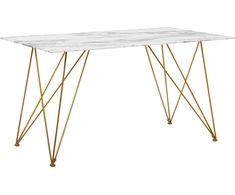 Beliani Valgomojo stalas KENTON baltas marmuras 140 cm 80 cm grūdintas stiklas
