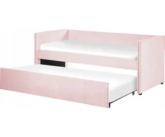 Beliani Ištraukiama lova TROYES 90 x 200 cm, veliūrinė, pastelinė rožinė
