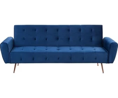 Beliani Trivietė išskleidžiama sofa SELNES, veliūrinė, tamsiai mėlyna