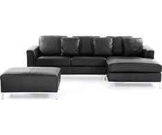 Sofa Beliani Kampas 5 asmenims OSLO, natūrali oda, juodas su otomane, kairinis