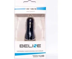 BELINE CAR CHARGER 1XUSB AND 1XUSB-C 5A 30W Juodas