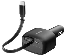Įkroviklis Belkin BoostCharge Įkroviklis samochodowa 75W su wysuwanym kablem USB-C