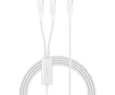 Įkroviklis Belkin BoostCharge Pro Kabelis USB-C na 2*USB-C 140W, w oplocie, 1,5m, balta