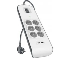 Belkin 650J, 6 Schuko lizdai, 2x USB-A, 2m