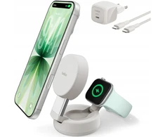 Belkin UltraCharge Pro kroviklis magnetyczna 2w1 Qi2 25W, piaskowa
