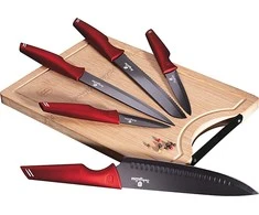Peilių rinkinys su pjaustymo lentele, Berlinger Haus Metallic Line Burgundy Edition BH-2704