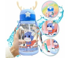 Gertuvė Bez Marki Oem Vanduo bottle with straw and leash for kids 500 - 600 ml mėlynas