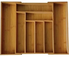 BERRETTI stalčiaus įdėklas, reguliuojamo dydžio bambukinis stalo įrankių organizatorius, 31–52 cm