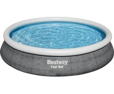 Bestway® Fast Set™ antžeminio baseino komplektas su filtravimo siurbliu Ø 457 x 84 cm, rotango išvaizdos (skalūno pilka), apvalus
