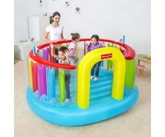 Bestway Fisher-Price Bouncetopia pritūpimo lėkštė su įmontuotu siurbliu, 85 kg, 3 metai, Įmontuotas oro siurblys, Įvairių spalvų, 10,1kg