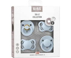 Bibs BIBS TRY-IT PACK BABY Mėlynas 4 čiulptukų rinkinys kūdikiams dovanų rinkinys
