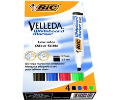 Bic Velleda sausos servetėlės žymekliai, nukirptas antgalis, 4 spalvos