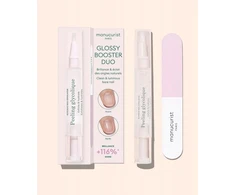 Bingospa Manucurist „Glossy Booster Duo“ rinkinys: glikolio rūgšties pilingas + dvifazis poliravimo skystis
