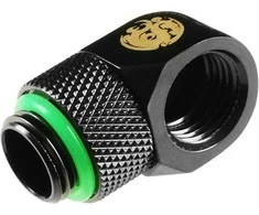 Bitspower adapteris 90 laipsnių kampu, G1/4 colio AG į G1/4 colio IG – pasukamas, matinis juodas