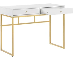 Beliani Rašomasis stalas DAPHNE baltas/auksinis 100 cm 48 cm su stalčiais