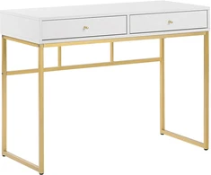 Beliani Rašomasis stalas DAPHNE baltas/auksinis 100 cm 48 cm su stalčiais