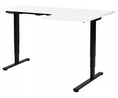 Beliani Elektra reguliuojamas kampinis stalas DESTINES Baltas/juoda 160 cm 109 cm Dešiniarankiams