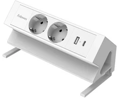 „Fellowes“ biuro modulis su 2 kištukiniais lizdais, USB-A, USB-C, baltas