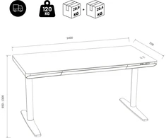 Stalo Jan Nowak Elektrinis sit-stand su stalčiumi ir belaidžiu Qi įkrovikliu, juodas, 1400 mm: ELLIS (5907367514711)