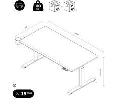 Stalo Jan Nowak Elektrinis aukštį reguliuojantis ergonominis baltas/riešutmedis, 1400x700 mm: Aria (5907367517422)