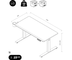 Ergonominis elektrinis staliukas su reguliuojamu aukščiu, baltas, 1200x600 mm: ARIA (5907367517323) Jan Nowak